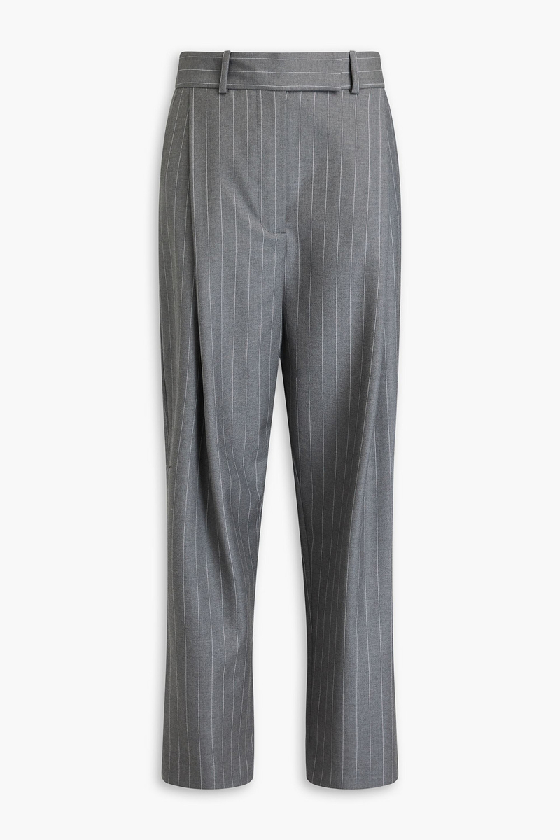 toteme - cropped pinstriped wool-twill tapered pants - gray - fr 36