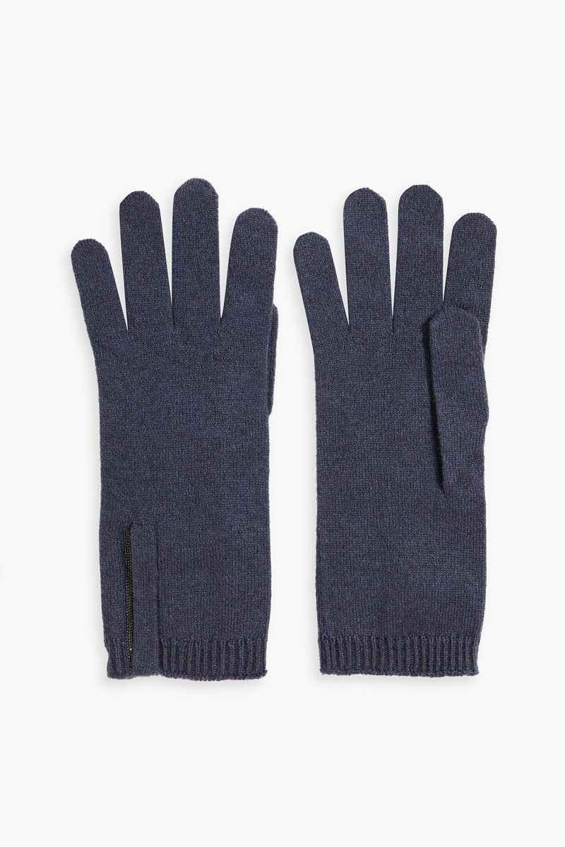 brunello cucinelli - bead-embellished cashmere gloves - blue - l