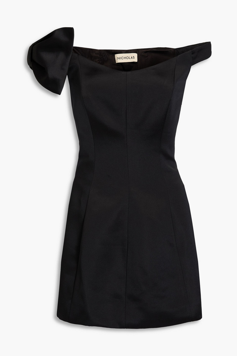 nicholas - off-the-shoulder satin mini dress - black - us 4