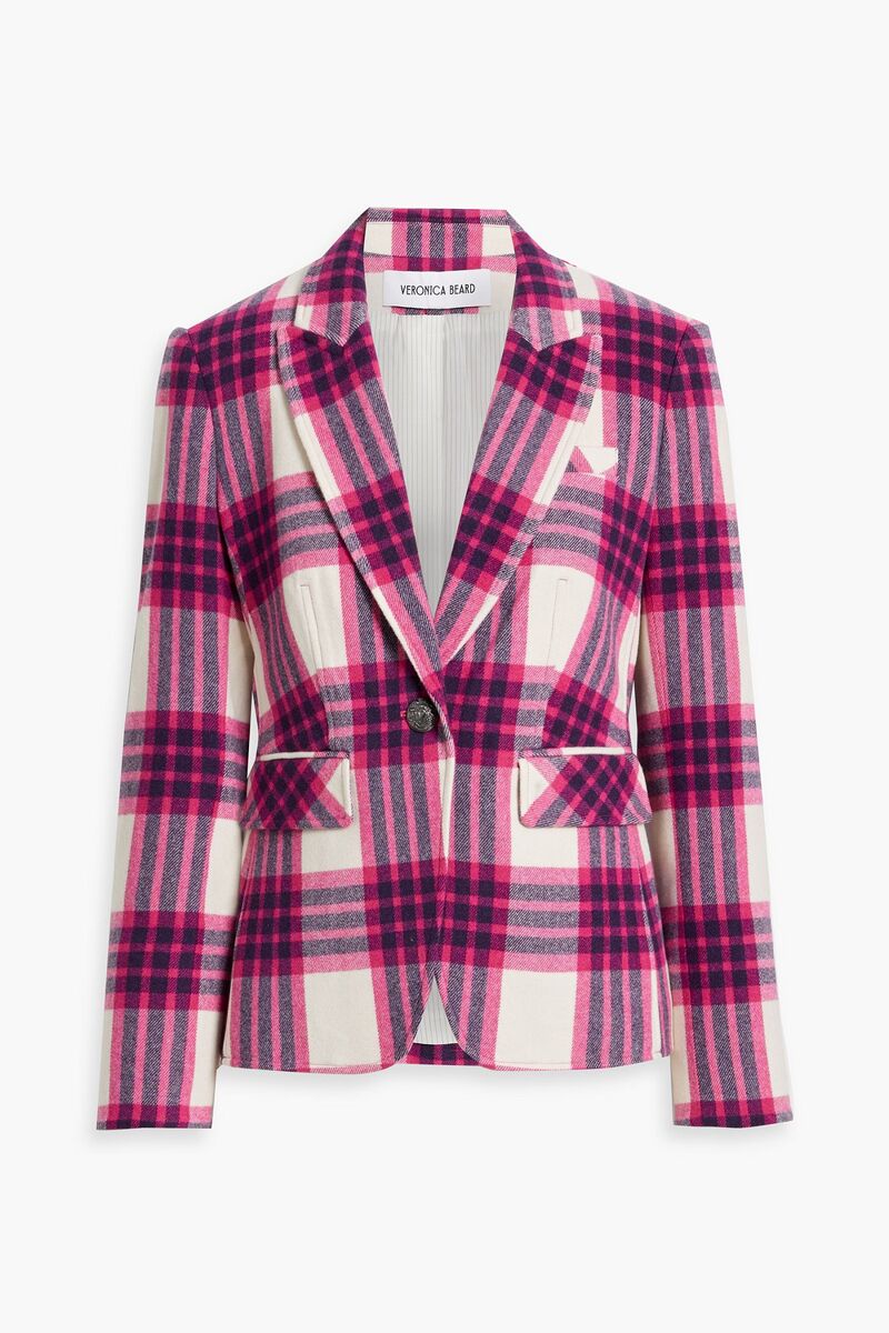 Veronica Beard - Cutaway Dickey checked wool-blend blazer - Pink - US 2