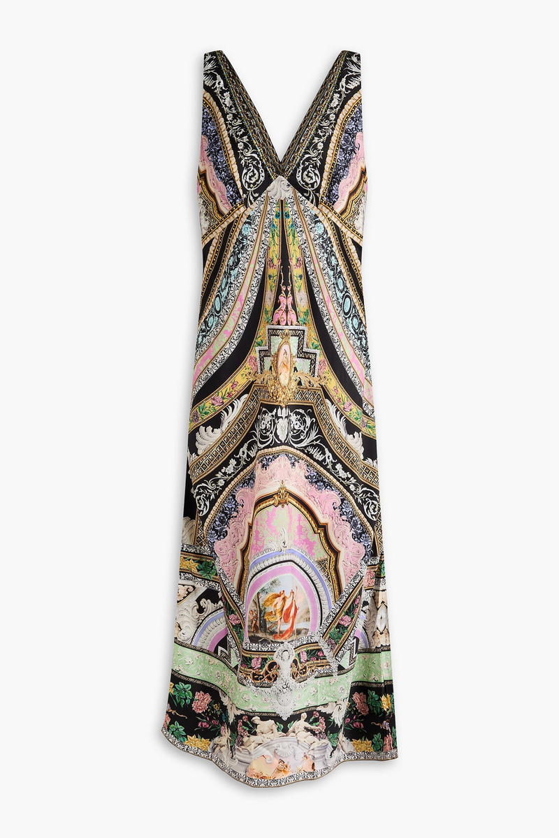 camilla - crystal-embellished printed silk-satin midi dress - multicolor - s