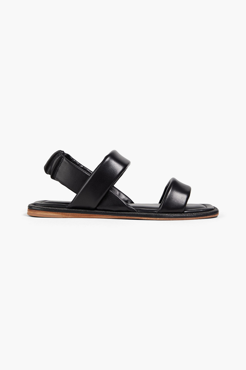 Brunello Cucinelli - Bead-embellished leather slingback sandals - Black - EU 36