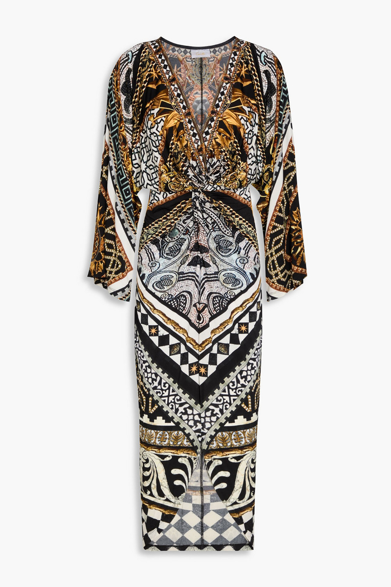 camilla - crystal-embellished printed stretch-jersey midi dress - black - xxs