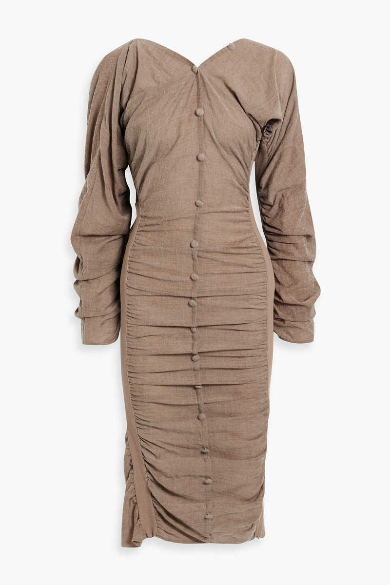 acne studios - ruched wool-blend midi dress - neutral - de 34