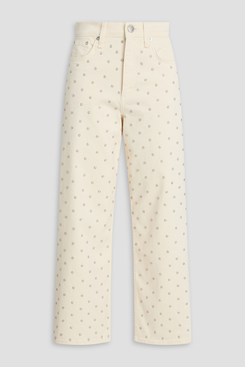rag & bone - andi cropped embellished high-rise wide-leg jeans - white - 23