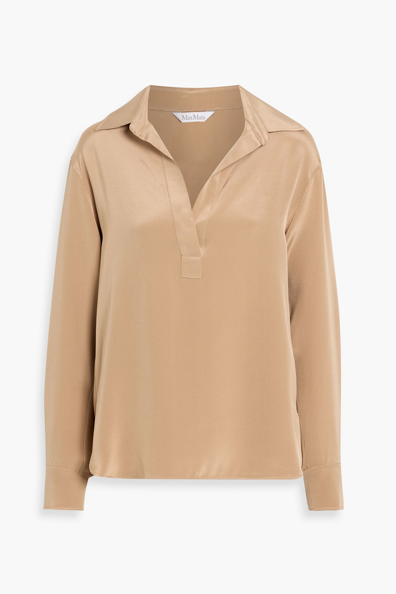 max mara - zanzero silk crepe de chine blouse - brown - it 42