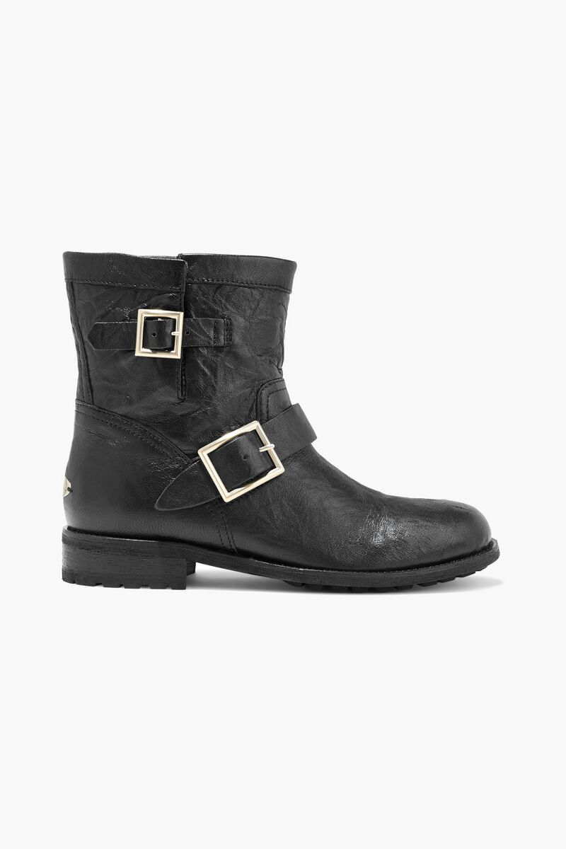 Jimmy Choo - Youth buckled crinkled-leather ankle boots - Black - EU 35.5