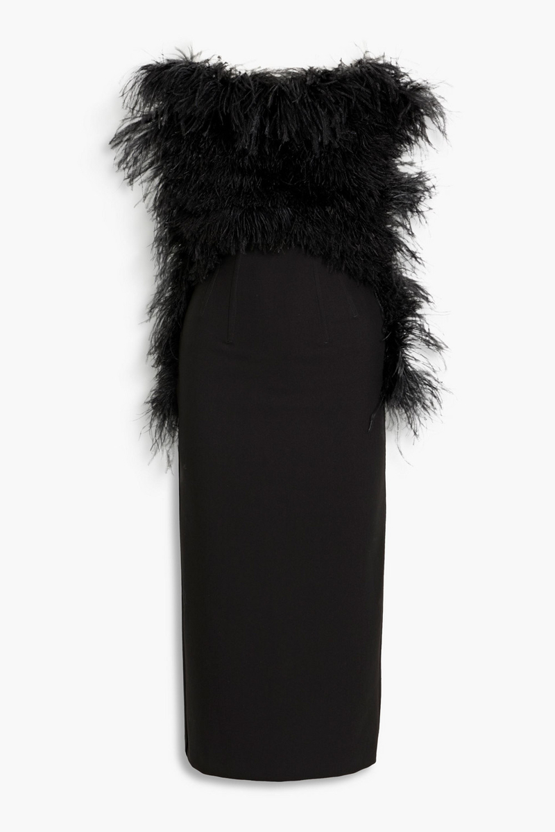 sportmax - armida strapless feather-embellished crepe midi dress - black - s