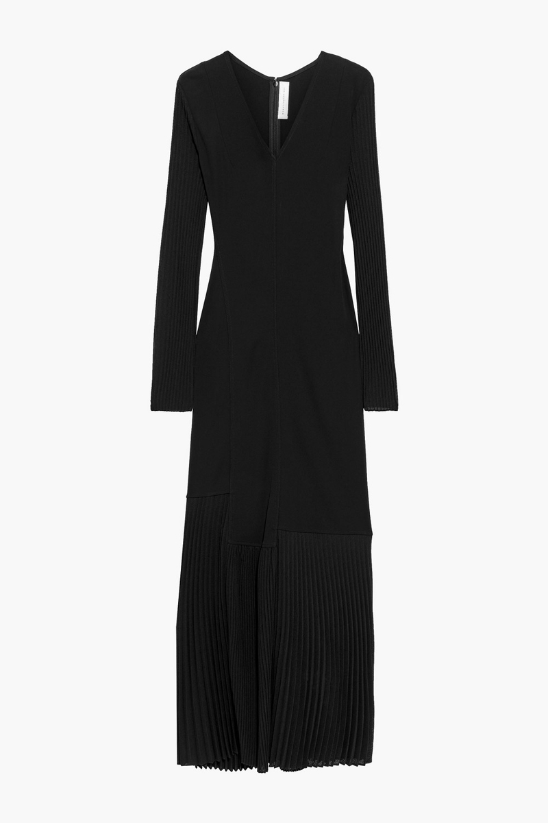 Victoria Beckham - Pleated crepe-paneled jersey maxi dress - Black - UK 8