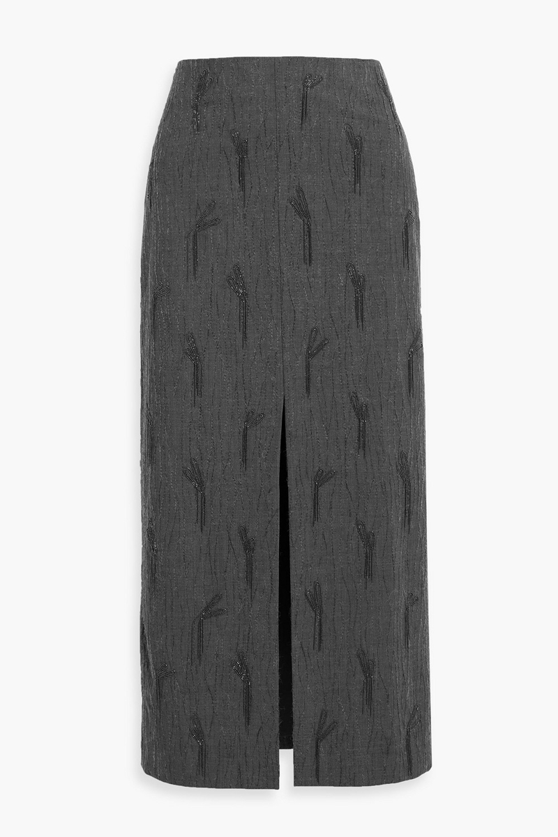 brunello cucinelli - embellished wool-blend midi skirt - gray - it 42