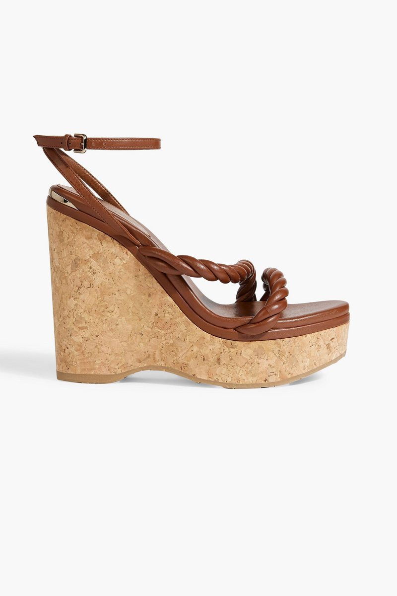 Jimmy Choo - Diosa 130 twisted leather wedge sandals - Brown - EU 39.5