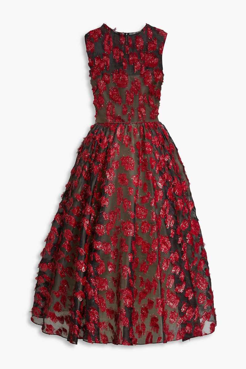 oscar de la renta - flared fil coupé chiffon midi dress - red - us 4