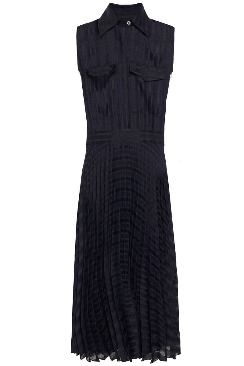 Victoria, Victoria Beckham - Pleated jacquard midi shirt dress - Blue - UK 10