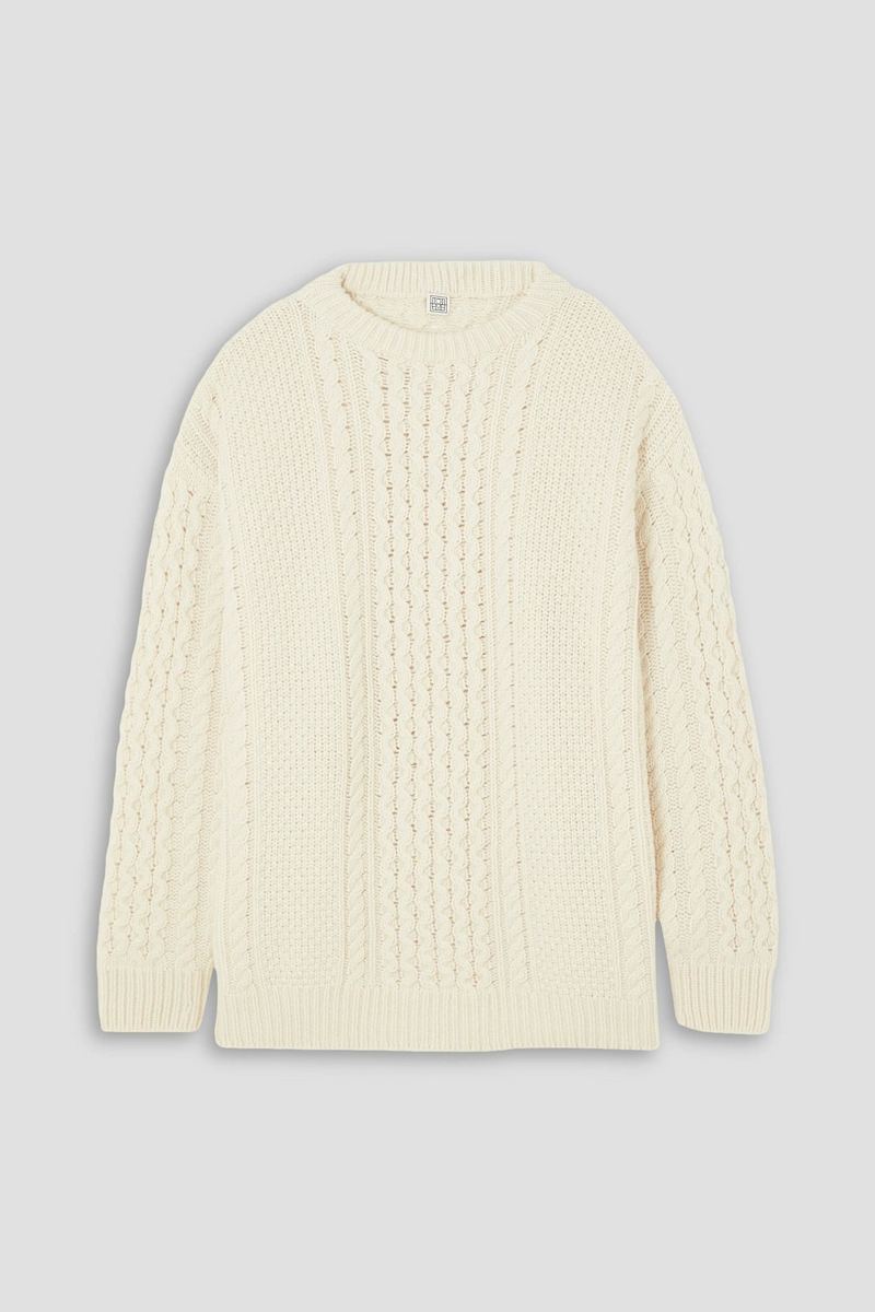 toteme - oversized cable-knit wool sweater - white - xxs