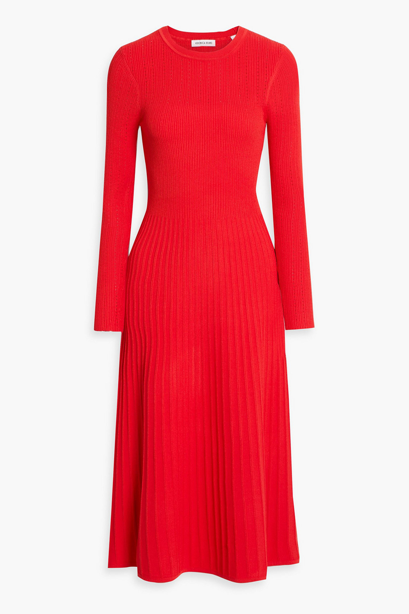 veronica beard - nami pointelle and ribbed-knit midi dress - red - xs