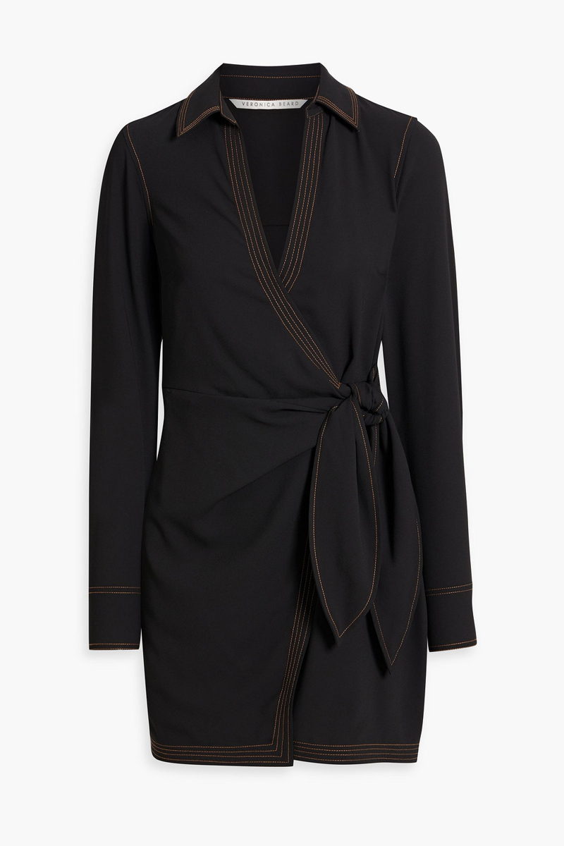 veronica beard - crepe de chine mini wrap dress - black - us 0