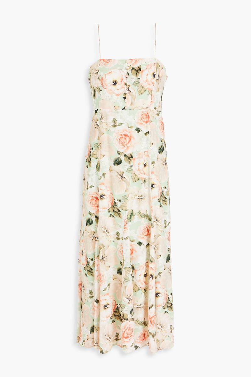 Alice Olivia - Cutout floral-print satin midi dress - Green - US 12