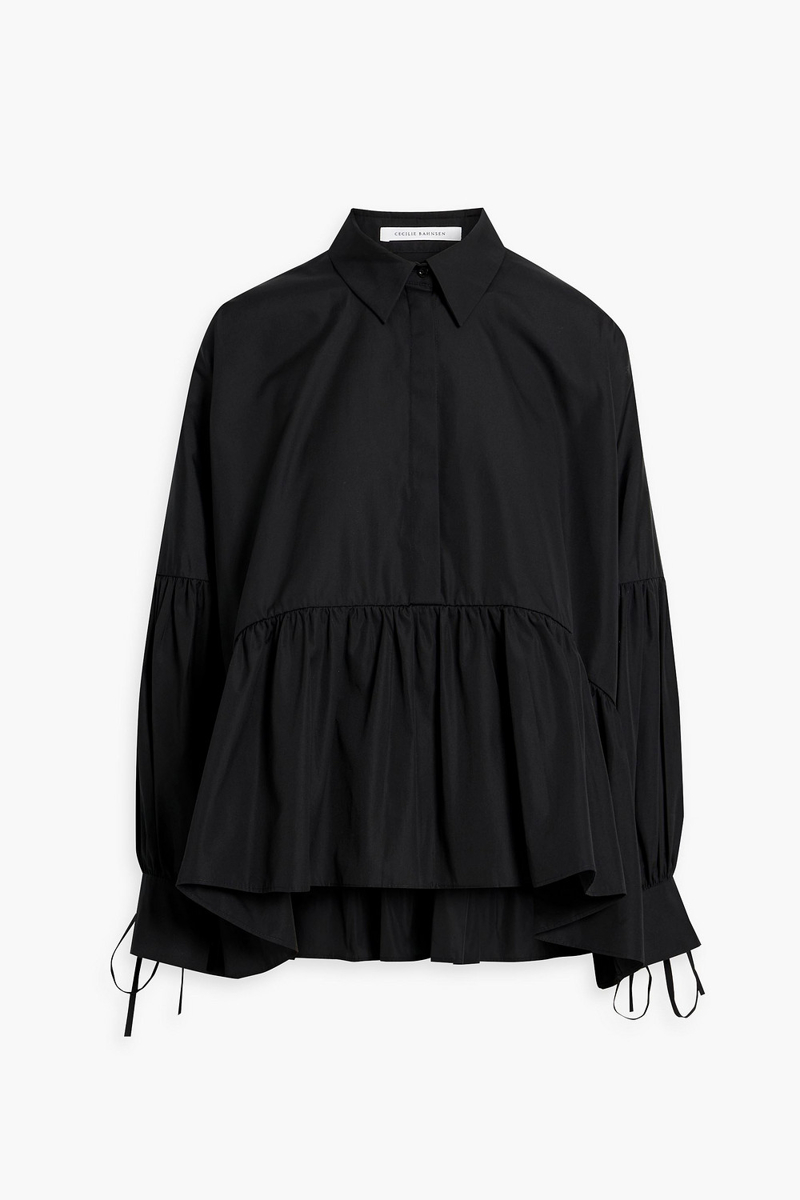 Cecilie Bahnsen - Andrea gathered cotton-poplin blouse - Black - UK 12