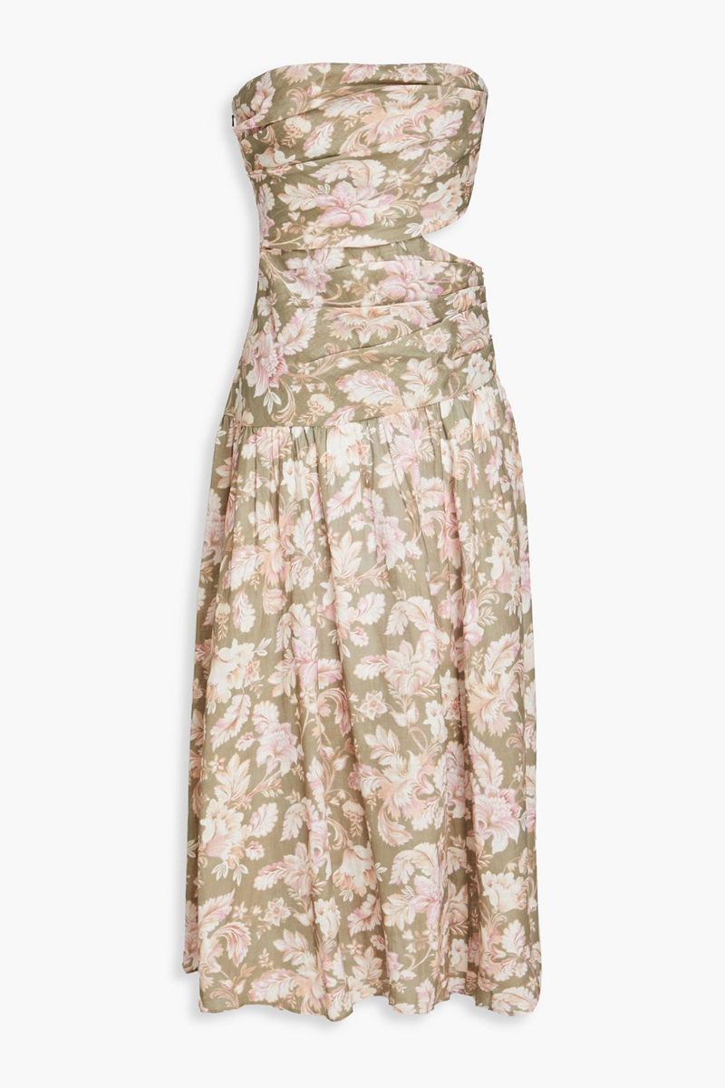 Zimmermann - Strapless cutout floral-print linen midi dress - Green - 00