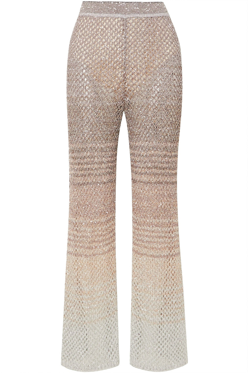 Missoni - Sequined striped metallic crochet-knit bootcut pants - Metallic - IT 50
