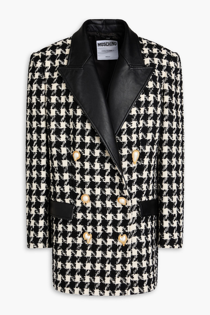 moschino - double-breasted houndstooth wool-blend tweed blazer - black - it 38