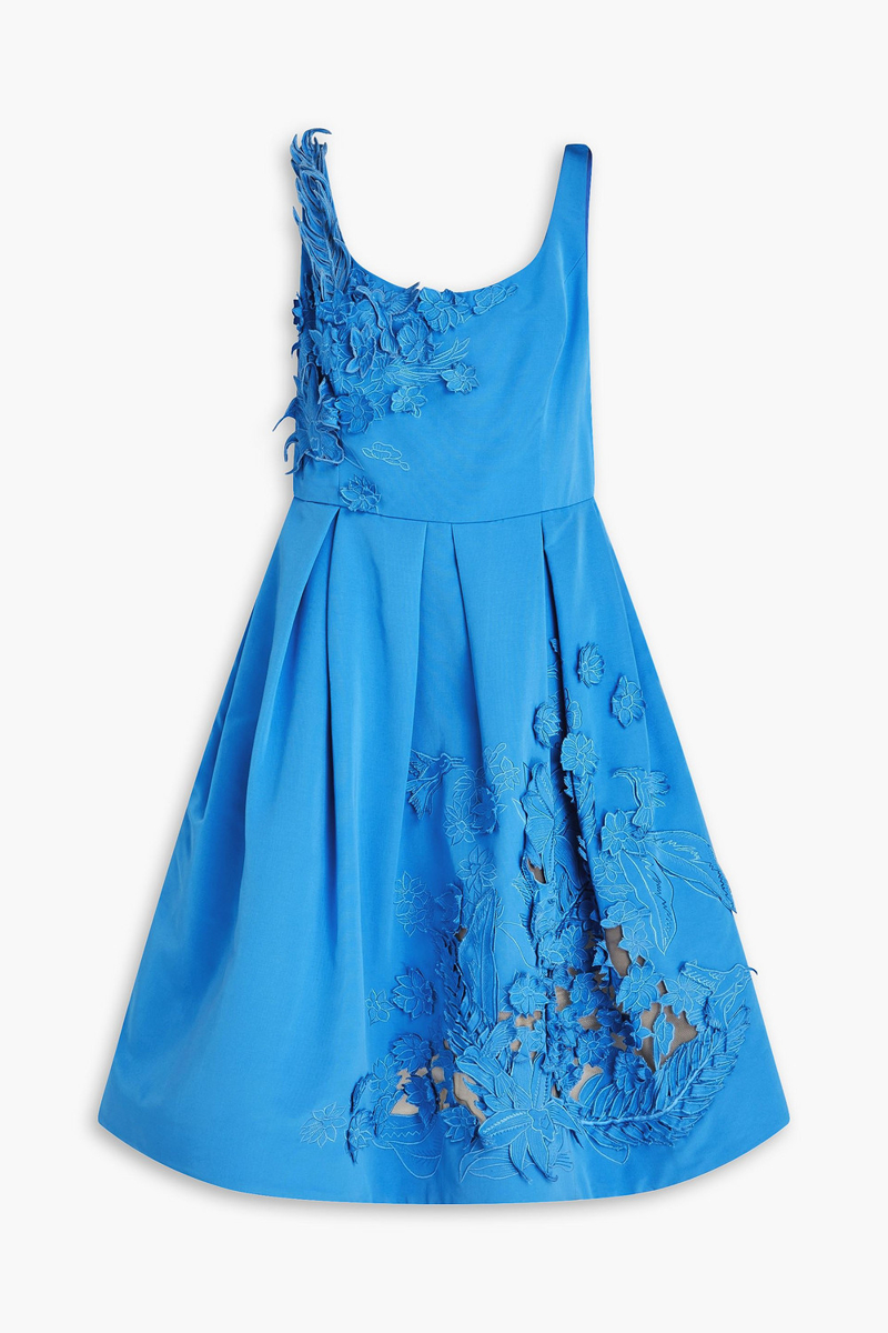 oscar de la renta - laser-cut appliquéd taffeta dress - blue - us 0