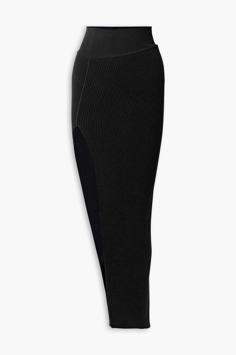 rick owens - asymmetric ribbed cashmere-blend maxi skirt - black - xs
