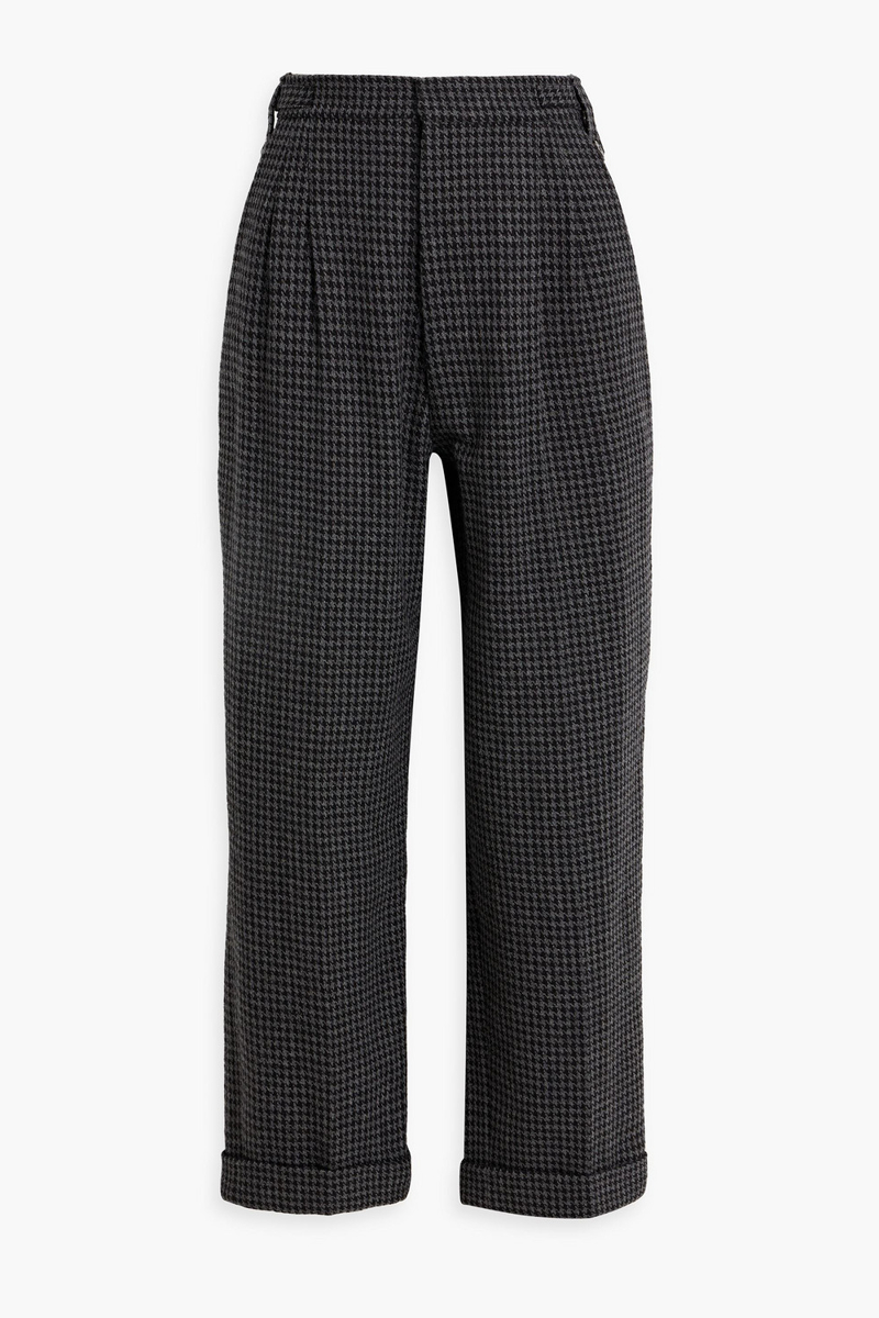 nanushka - pleated houndstooth wool-blend straight-leg pants - gray - xl