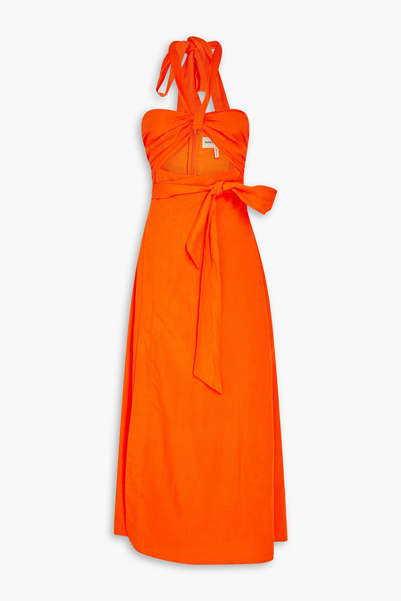 mara hoffman - paula cutout tencel™ and linen-blend midi dress - orange - us 00