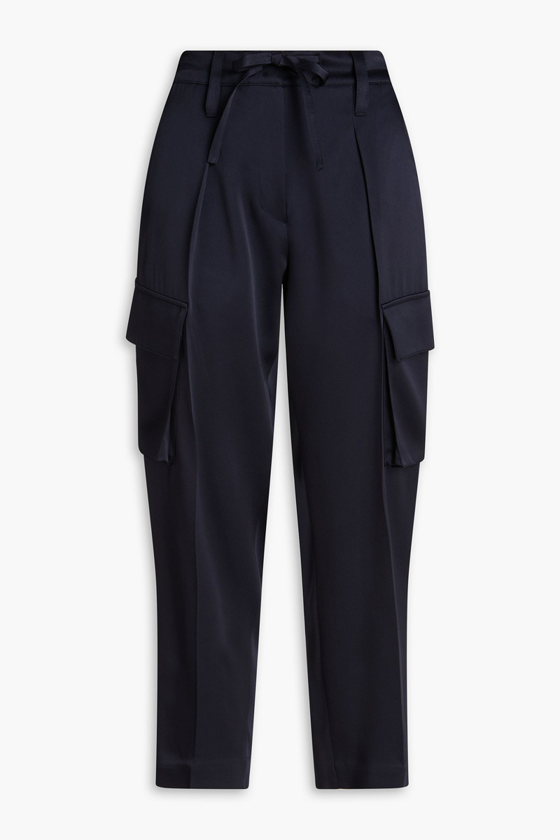 brunello cucinelli - cropped bead-embellished satin-crepe cargo pants - blue - it 44