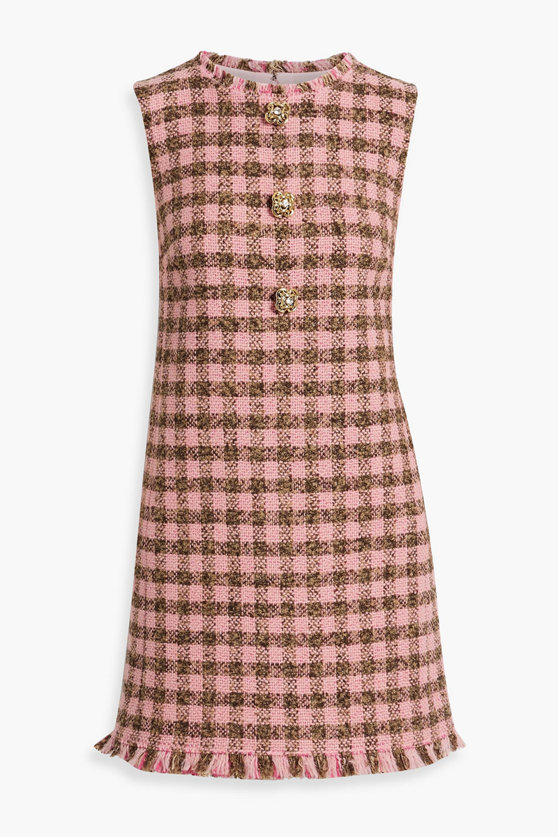 oscar de la renta - checked wool-blend tweed mini dress - pink - us 6