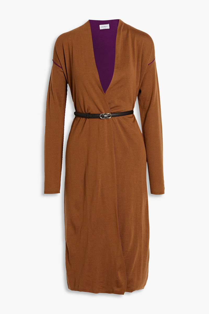 ferragamo - belted cashmere cardigan - brown - s