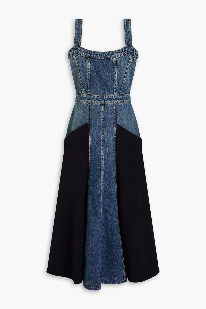 Chloé - Twill-paneled denim midi dress - Blue - FR 34