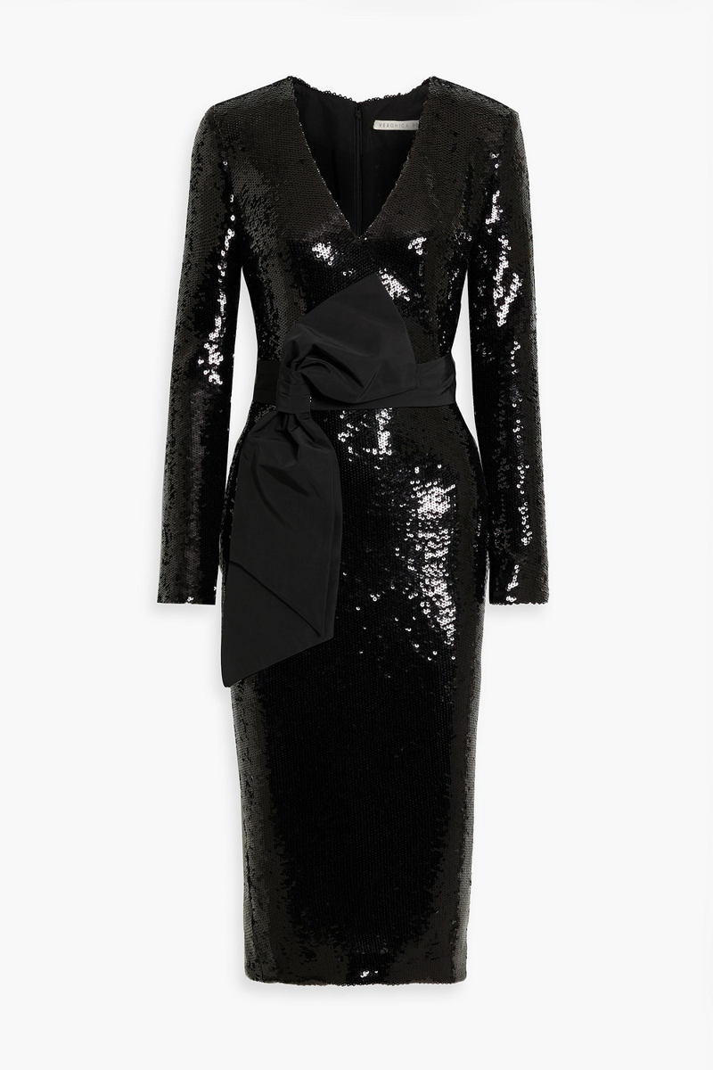 Veronica Beard - Dalyn bow-embellished sequined jersey midi dress - Black - US 0