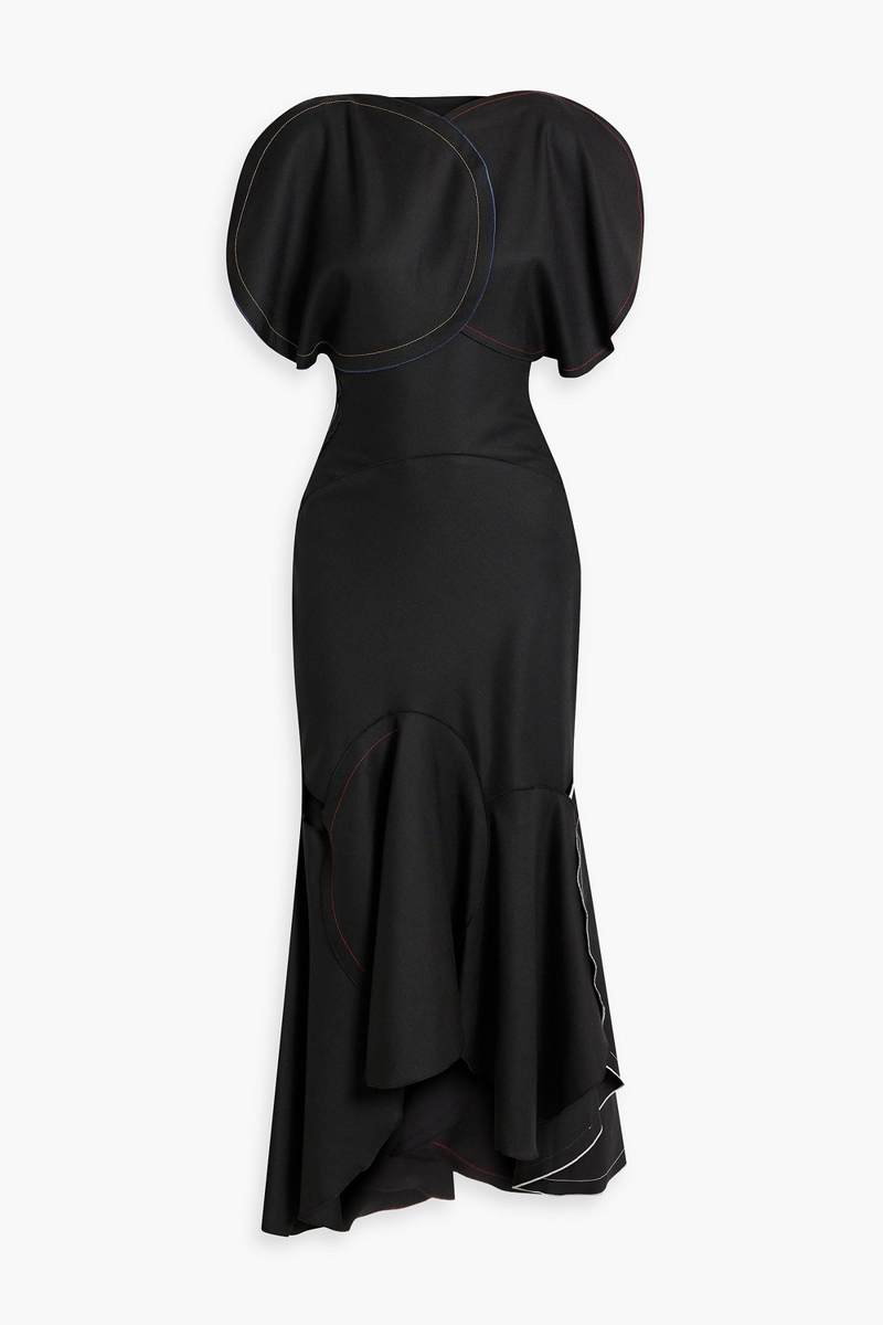 victoria beckham - asymmetric cutout twill midi dress - black - uk 8