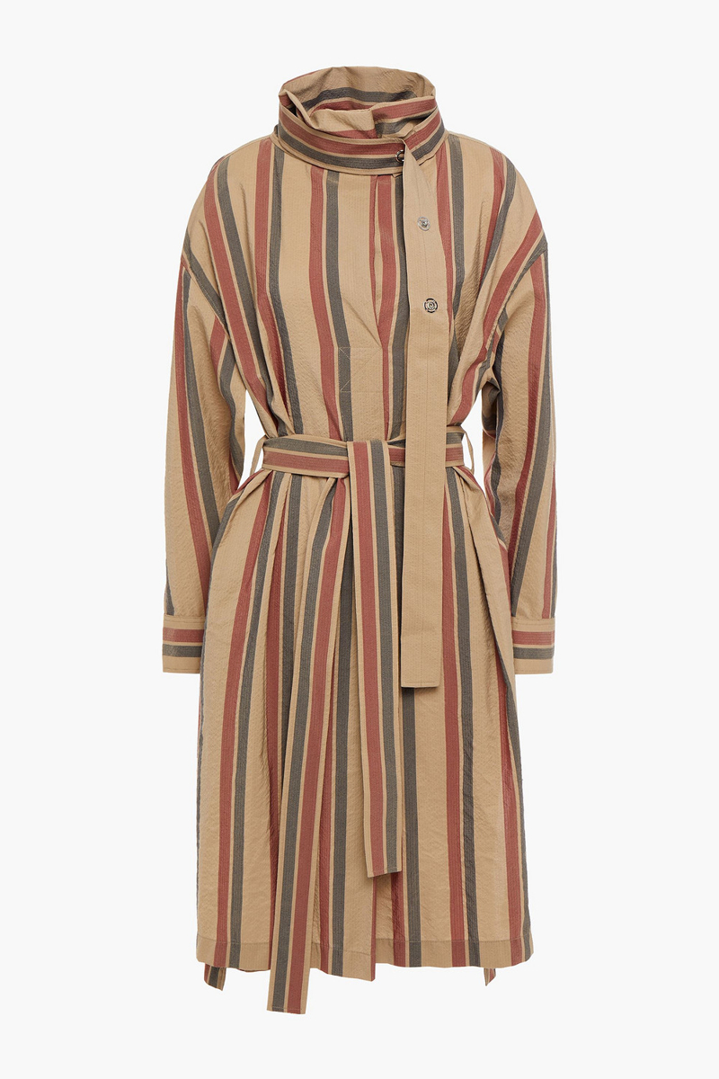 Acne Studios - Belted striped wool-blend dress - Neutral - DE 36