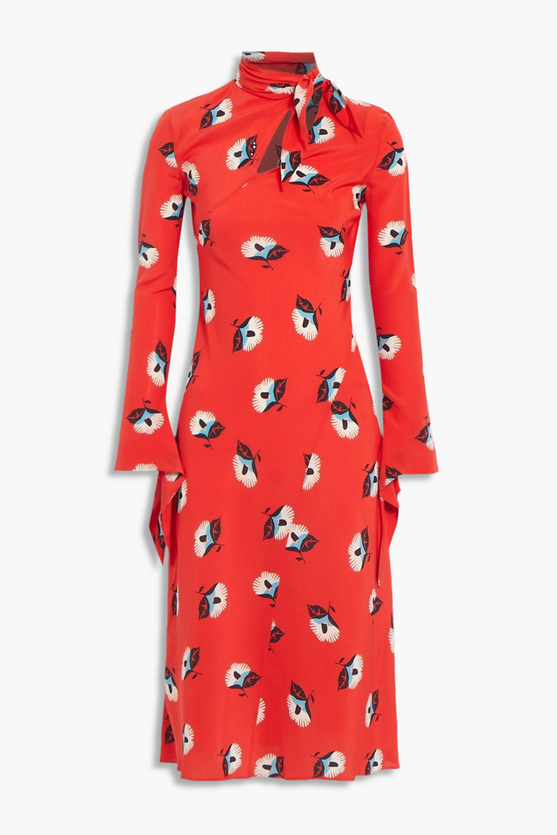 Etro - Tie-neck sequin-embellished floral-print silk crepe de chine dress - Red - IT 46