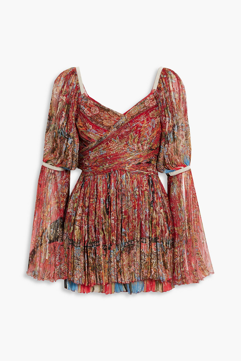 Etro - Wrap-effect gathered printed silk-crepon blouse - Burgundy - IT 40