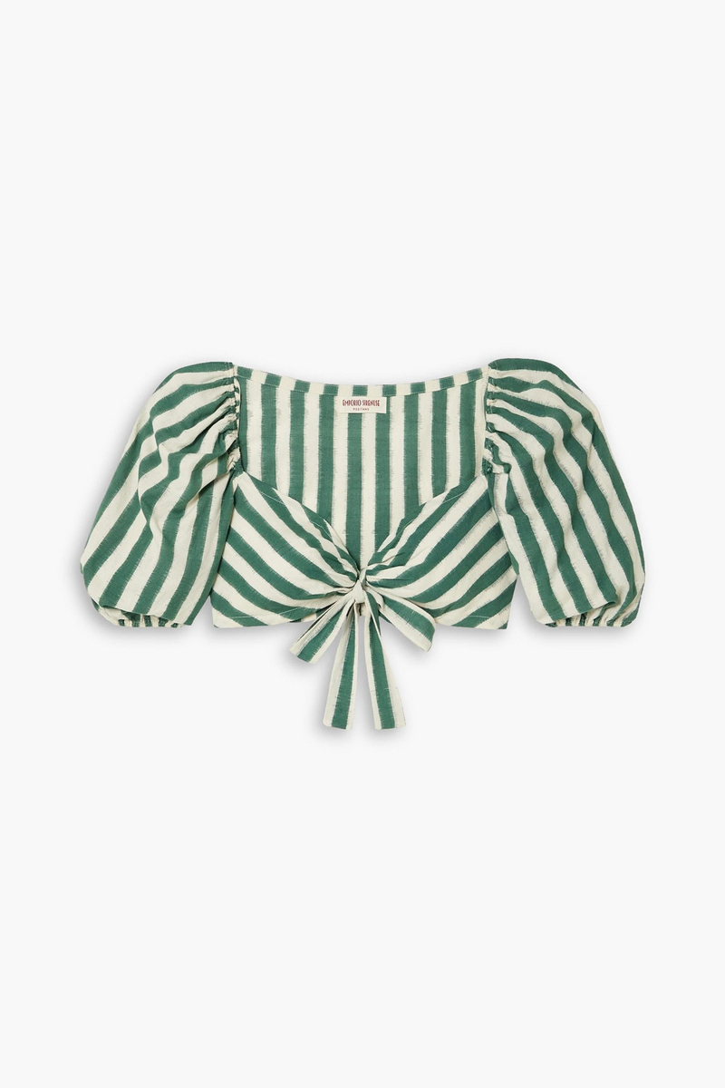 Emporio Sirenuse - Thaia Ikat cropped tie-front striped cotton top - Green - IT 48