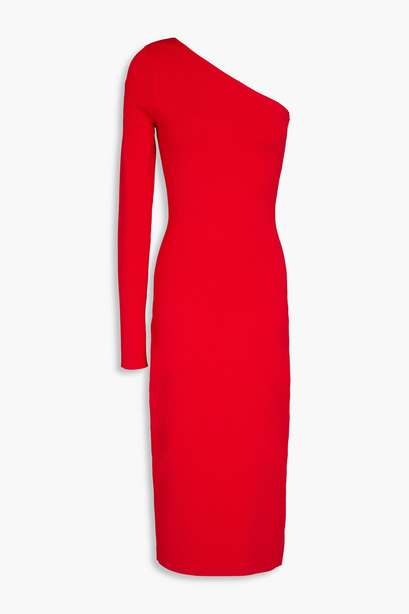 victoria beckham - one-shoulder stretch-knit midi dress - red - uk 6