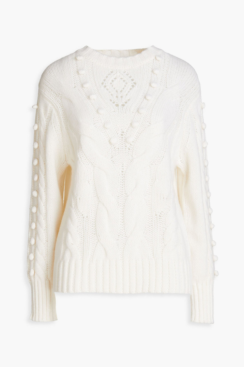 autumn cashmere - pompom-embellished cable-knit cashmere sweater - white - xl