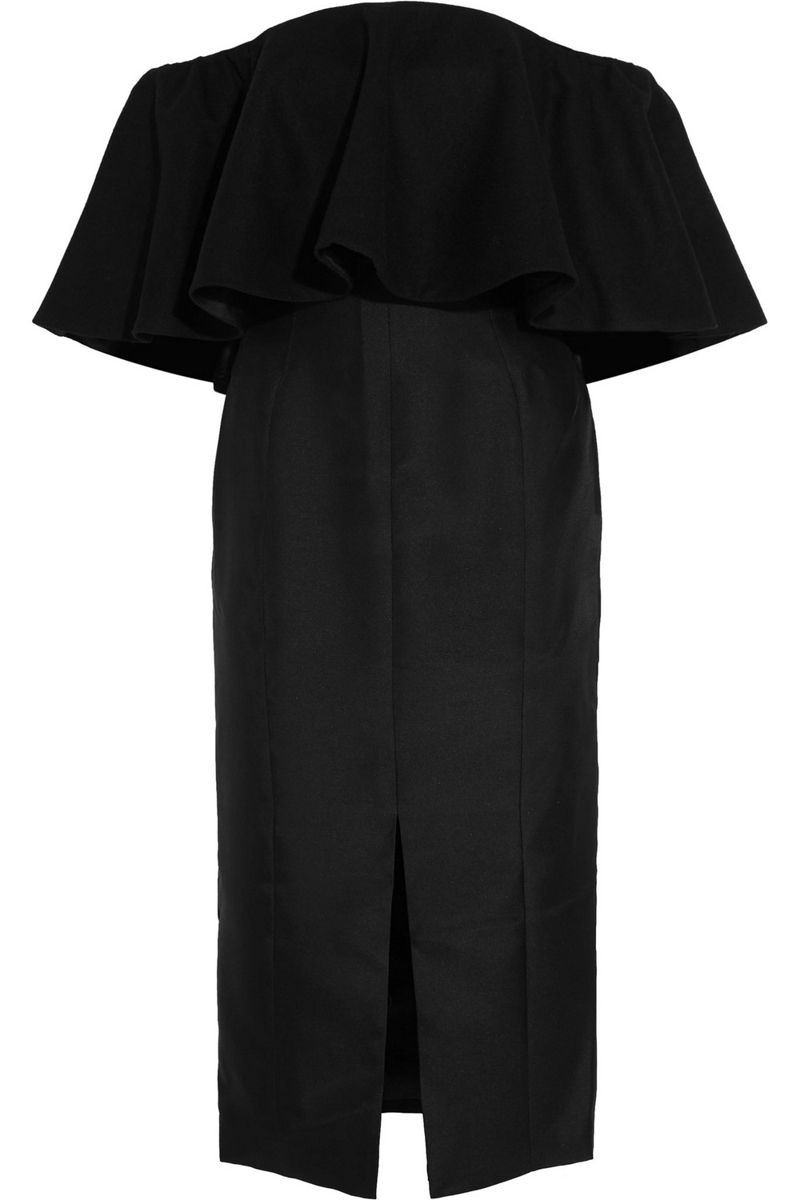 PAPER LONDON - Gina ruffled off-the-shoulder duchesse-satin dress - Black - UK 8