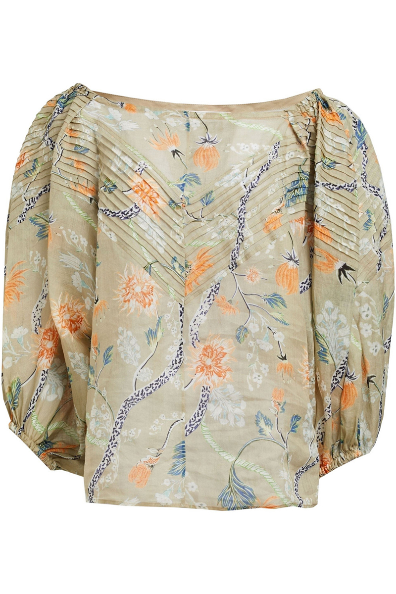 Chloé - Pintucked floral-print ramie blouse - Green - FR 36