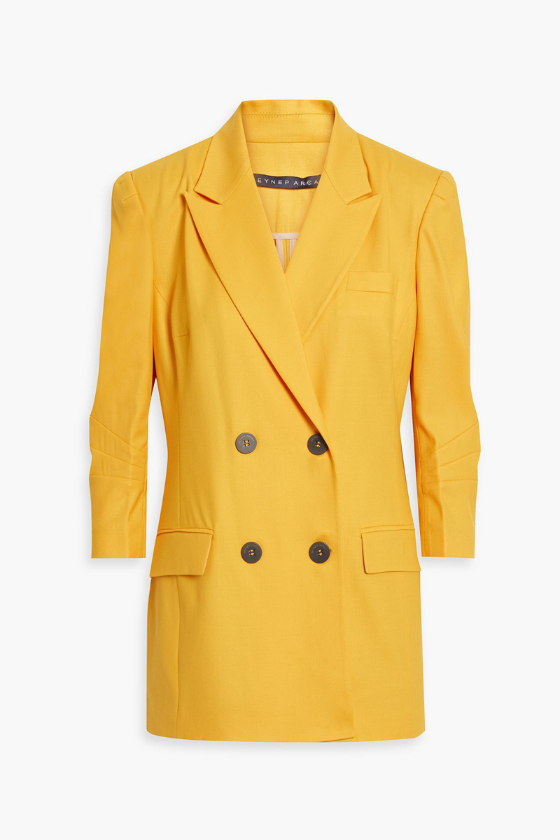 Zeynep Arcay - Double-breasted pleated wool-blend blazer - Yellow - US 2