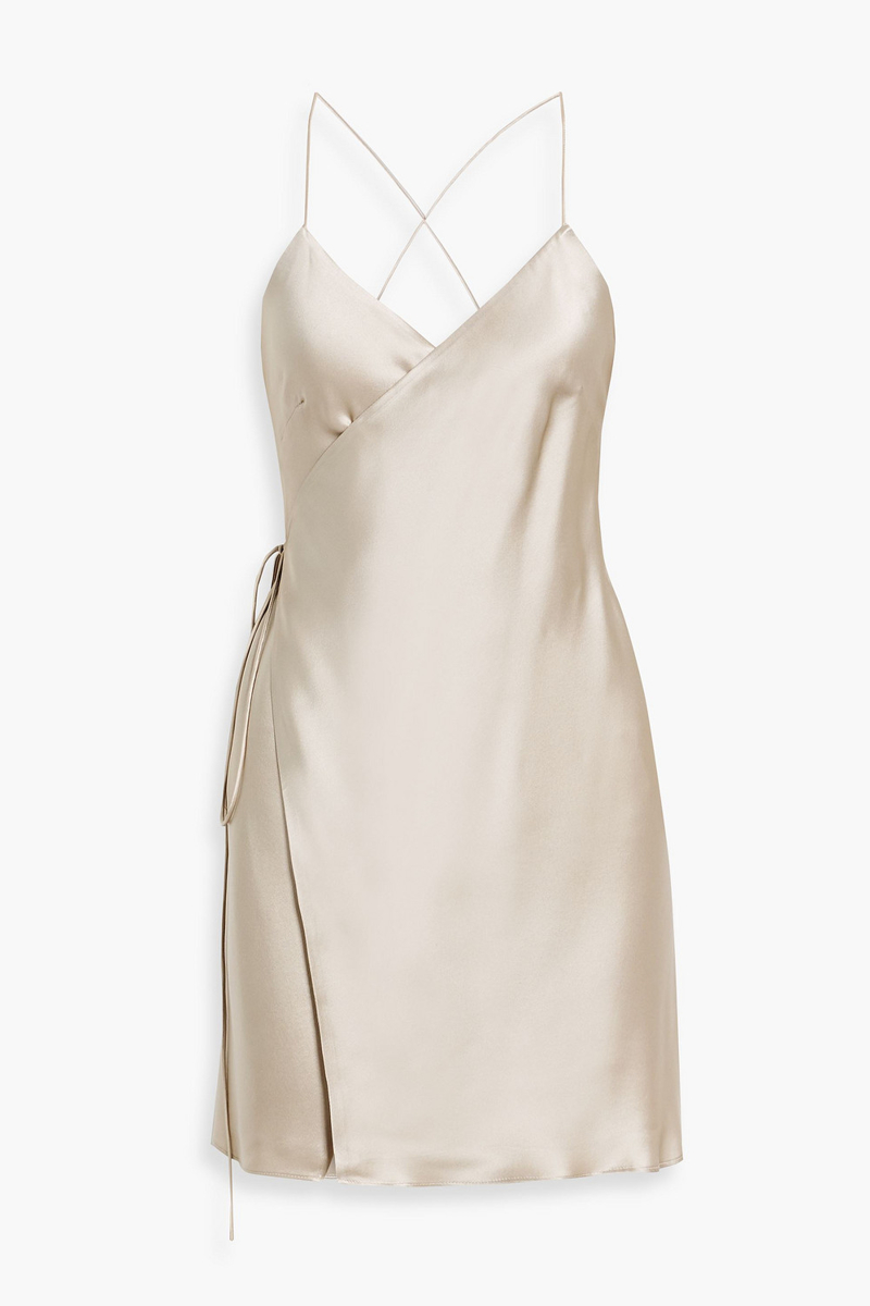 michelle mason - silk-satin mini wrap dress - metallic - us 8