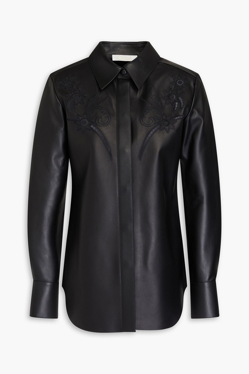 Chloé - Embroidered laser-cut leather shirt - Black - FR 36