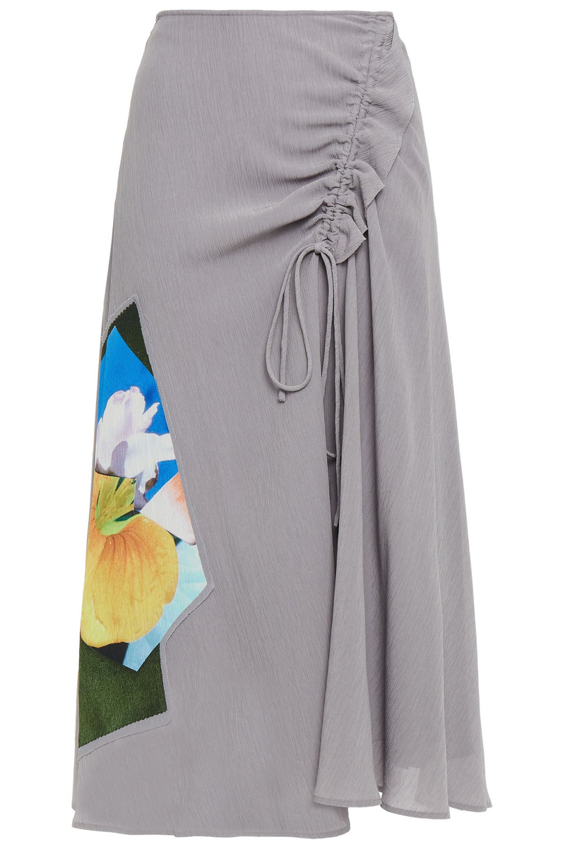Acne Studios - Ruched printed crepon midi skirt - Gray - DE 32