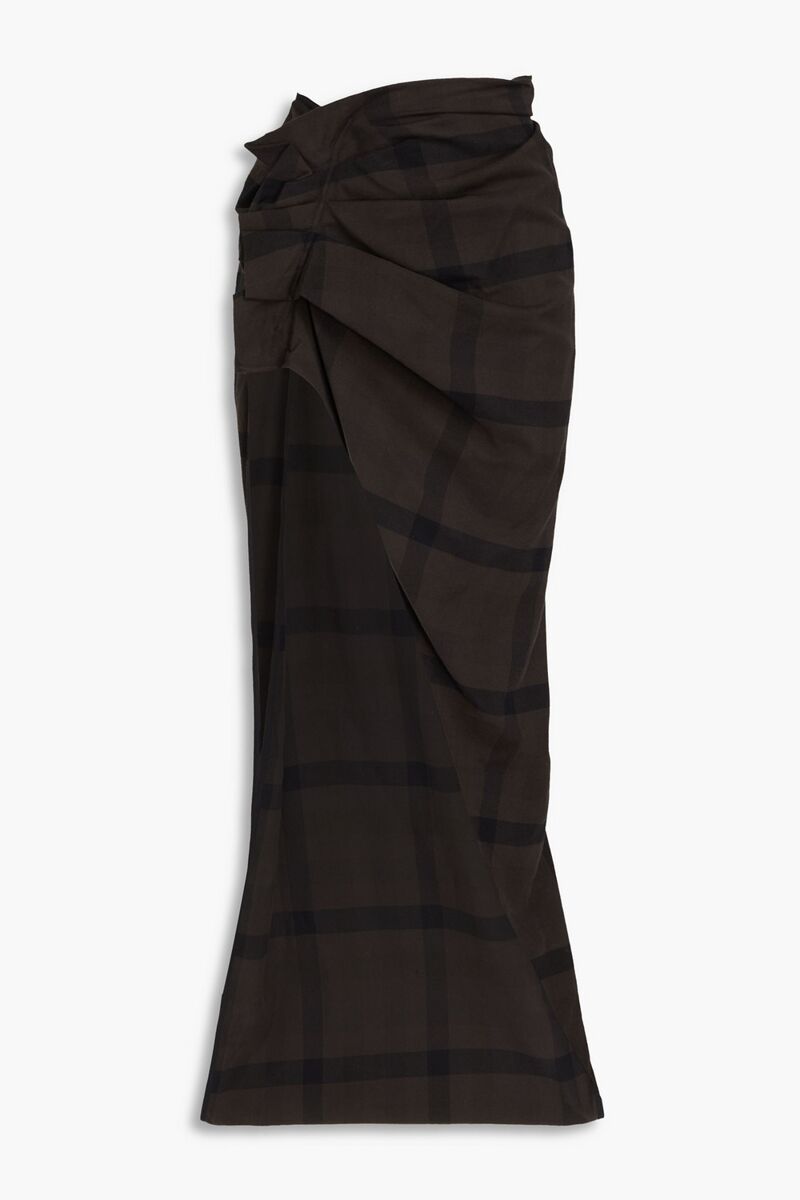 Rick Owens - Edfu draped checked cotton-flannel maxi skirt - Gray - IT 40