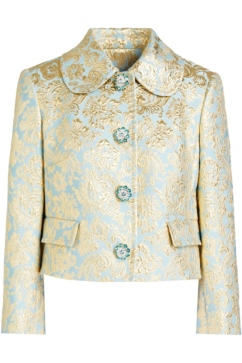 dolce&gabbana - cropped embellished metallic brocade jacket - blue - it 38