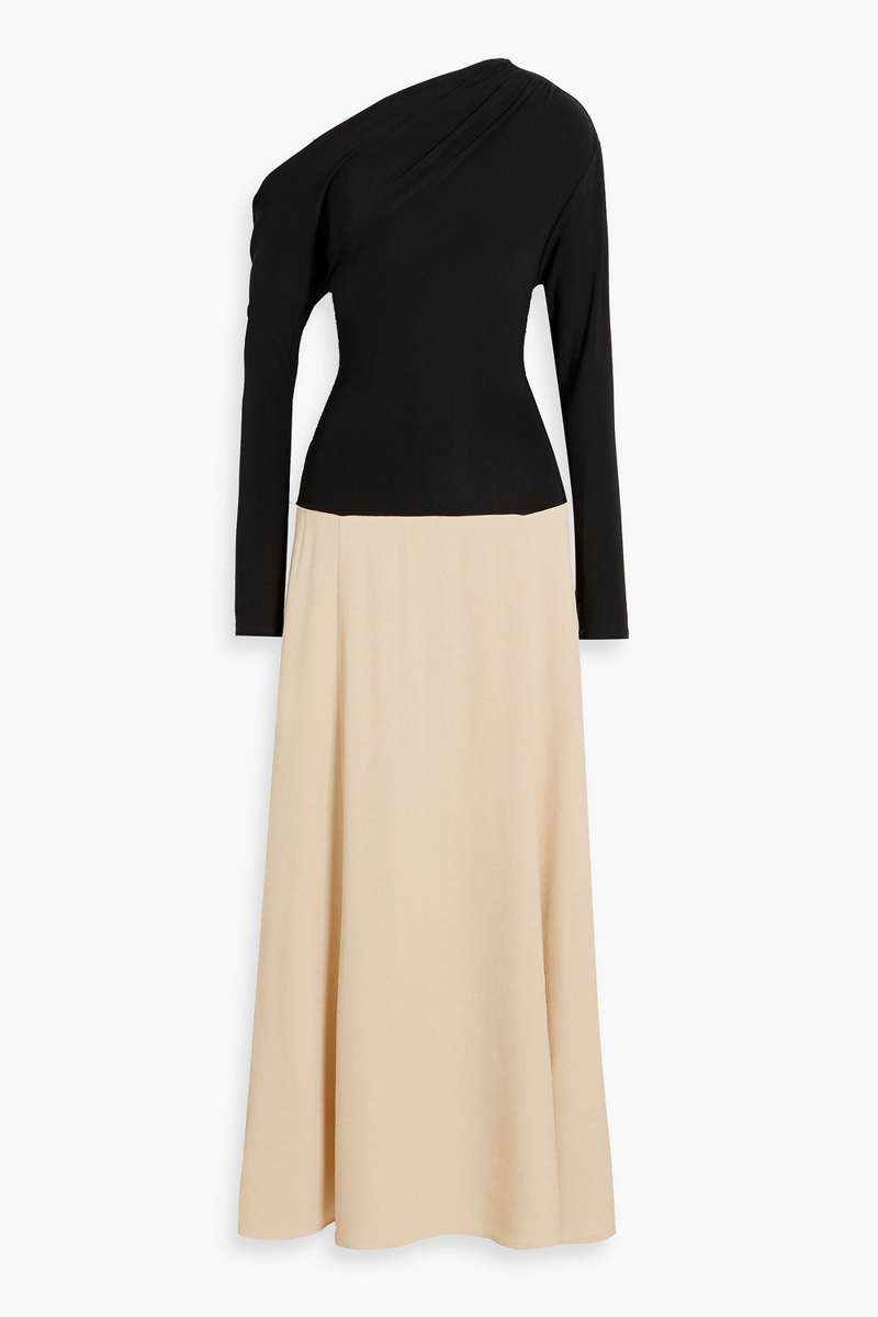 esse studios - dasha duo one-shoulder cutout stretch-knit and gauze maxi dress - neutral - uk 8
